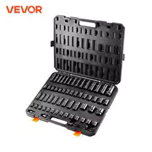 VEVOR 3/8" & 1/2" Drive Impact Socket Set 59 PCS Socket Set SAE 5/16" to 1-1/4" and Metric 6-32mm 6 Point Cr-Mo Alloy Steel Set