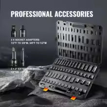 VEVOR 3/8" & 1/2" Drive Impact Socket Set 59 PCS Socket Set SAE 5/16" to 1-1/4" and Metric 6-32mm 6 Point Cr-Mo Alloy Steel Set